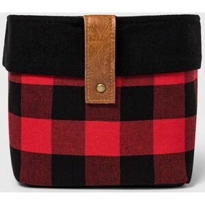 Square Canvas Storage Basket in Black/Red Buffalo Check, 6" H x 8" W